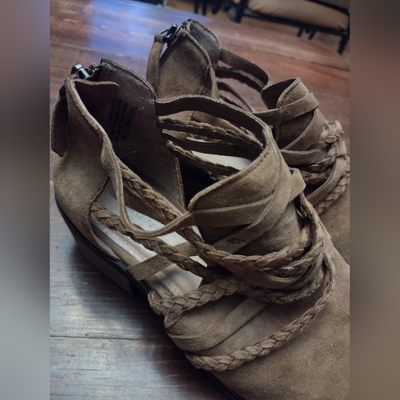 CASLON Genuine Leather Upper Braided Straps Boho Chic Suede Booties - Picture 5 of 9